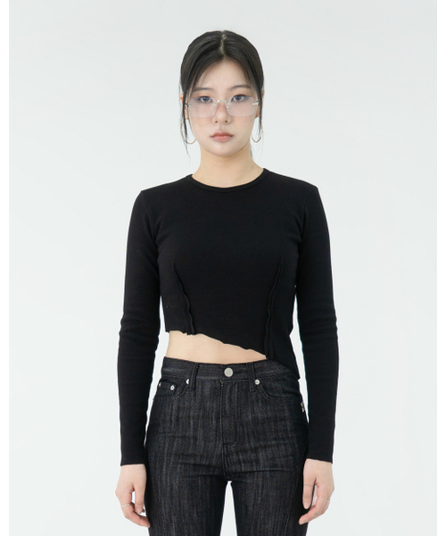 PHOS333(フォースサンサンサン)の「W Diagonal Long Sleeved/Black(Tシャツ/カットソー・レディース・その他・FREE)」の1枚目の写真