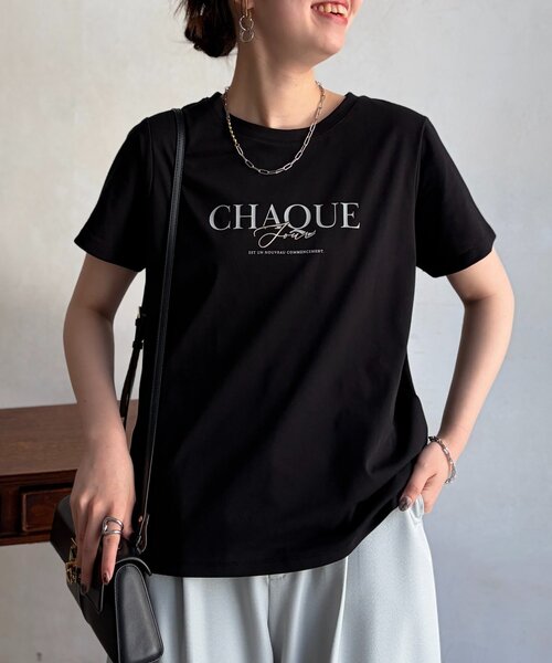 Chez toi(シェトワ)の「機能素材ロゴT(Tシャツ/カットソー・レディース・ブラック/グレイッシュベージュ/オフホワイト/ブラック系その他・FREE)」の12枚目の写真