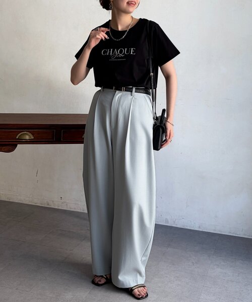 Chez toi(シェトワ)の「機能素材ロゴT(Tシャツ/カットソー・レディース・ブラック/グレイッシュベージュ/オフホワイト/ブラック系その他・FREE)」の7枚目の写真