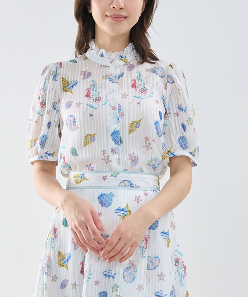 NARACAMICIE(ナラカミーチェ)の「【NARACAMICIE】GENIUS SEA柄フリル半袖ブラウス(シャツ/ブラウス・レディース・ホワイト/ピンク/グリーン・M/L/XL)」の13枚目の写真