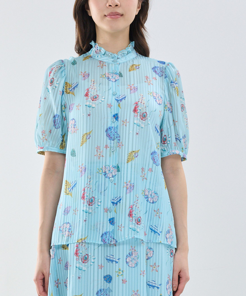 NARACAMICIE(ナラカミーチェ)の「【NARACAMICIE】GENIUS SEA柄フリル半袖ブラウス(シャツ/ブラウス・レディース・ホワイト/ピンク/グリーン・M/L/XL)」の16枚目の写真