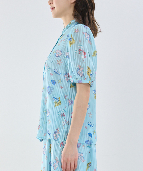 NARACAMICIE(ナラカミーチェ)の「【NARACAMICIE】GENIUS SEA柄フリル半袖ブラウス(シャツ/ブラウス・レディース・ホワイト/ピンク/グリーン・M/L/XL)」の17枚目の写真