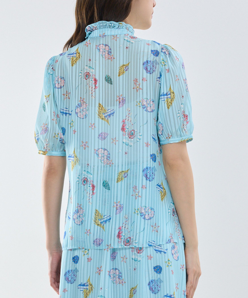 NARACAMICIE(ナラカミーチェ)の「【NARACAMICIE】GENIUS SEA柄フリル半袖ブラウス(シャツ/ブラウス・レディース・ホワイト/ピンク/グリーン・M/L/XL)」の18枚目の写真