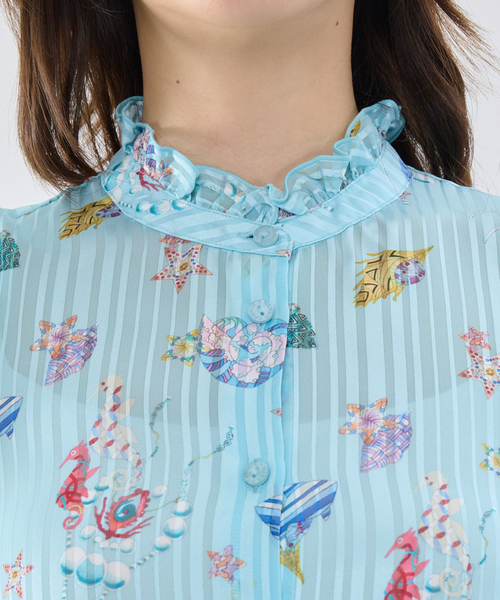 NARACAMICIE(ナラカミーチェ)の「【NARACAMICIE】GENIUS SEA柄フリル半袖ブラウス(シャツ/ブラウス・レディース・ホワイト/ピンク/グリーン・M/L/XL)」の19枚目の写真