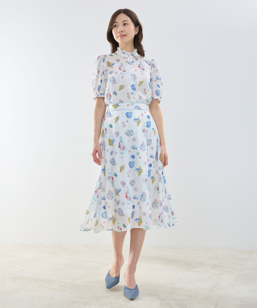 NARACAMICIE(ナラカミーチェ)の「【NARACAMICIE】GENIUS SEA柄フリル半袖ブラウス(シャツ/ブラウス・レディース・ホワイト/ピンク/グリーン・M/L/XL)」の9枚目の写真