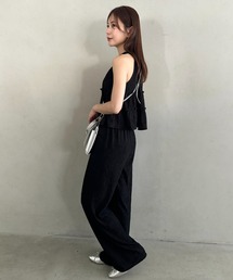 MYMOOD. | スタイルアップ効果も◎ティアードクロップドトップス×イージーパンツSET 楽々セットアップ(セットアップ)