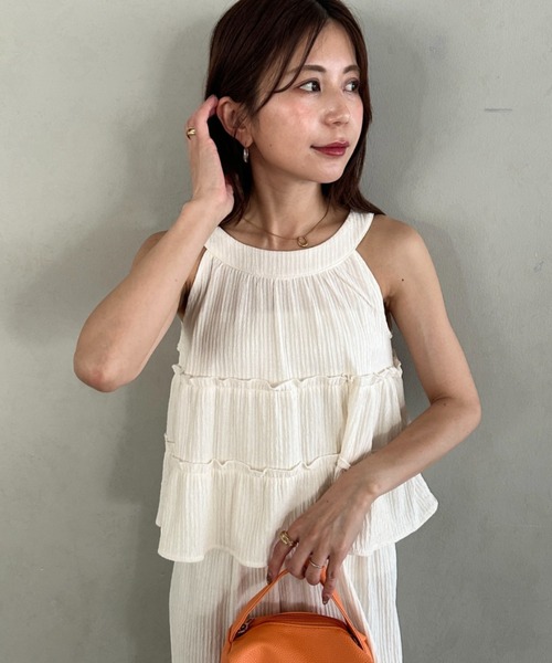 MYMOOD.(マイムード)の「スタイルアップ効果も◎ティアードクロップドトップス×イージーパンツSET 楽々セットアップ(セットアップ・レディース・ベージュ/ブラック/アイボリー・FREE)」の14枚目の写真