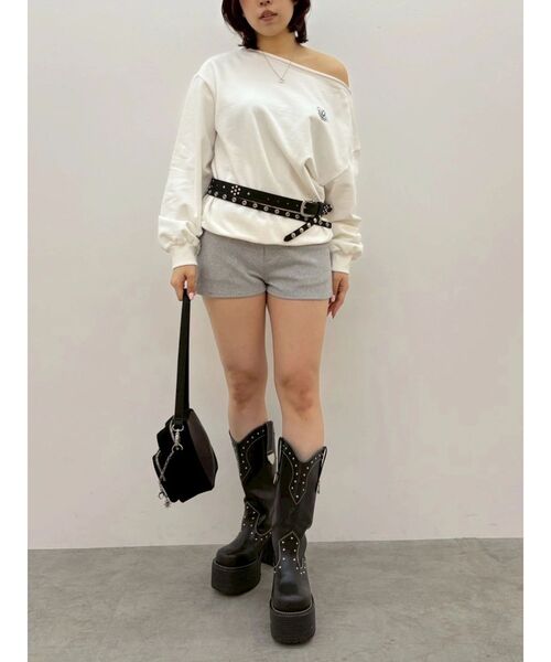 EVRIS（エヴリス）の「ワンショルダースウェットトップス（スウェット・レディース・グレー/ホワイト・FREE）」の4枚目の写真