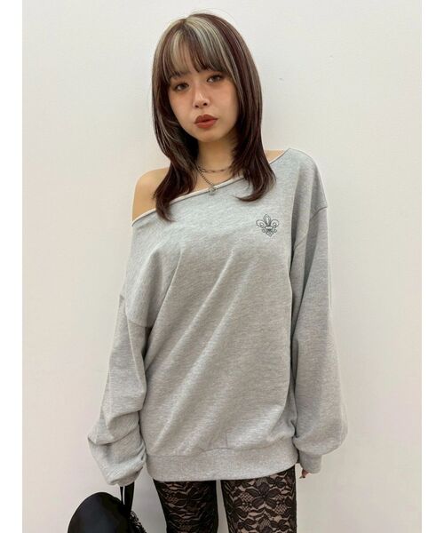 EVRIS（エヴリス）の「ワンショルダースウェットトップス（スウェット・レディース・グレー/ホワイト・FREE）」の8枚目の写真