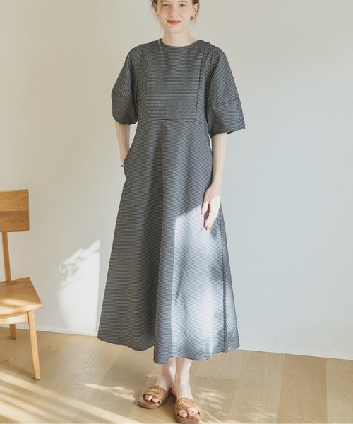 2way cocoon sleeve check onepiece/2wayコクーンチェックワンピース