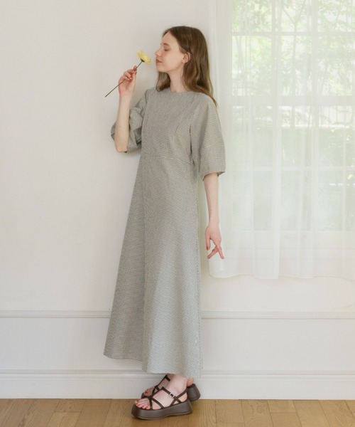 OLUN(オルン)の「2way cocoon sleeve check onepiece/2wayコクーンチェックワンピース(ワンピース・レディース・ホワイト系その他/ブラック系その他・SMALL/FREE/X-SMALL)」の17枚目の写真