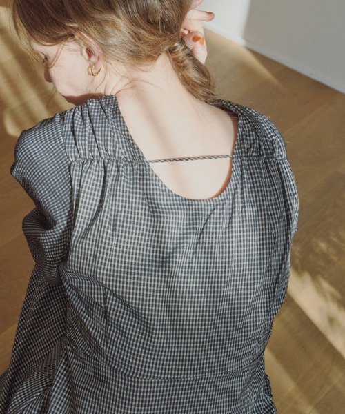 OLUN(オルン)の「2way cocoon sleeve check onepiece/2wayコクーンチェックワンピース(ワンピース・レディース・ホワイト系その他/ブラック系その他・SMALL/FREE/X-SMALL)」の6枚目の写真
