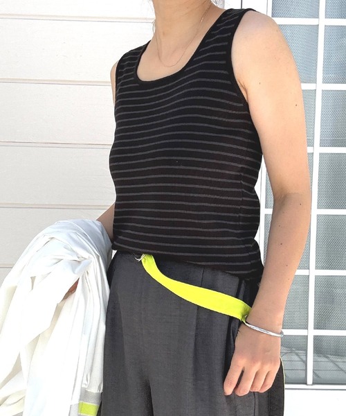 Q（キュー）の「ボーダータンクトップ（タンクトップ・レディース・ブラック/ブラウン・MEDIUM）」の14枚目の写真