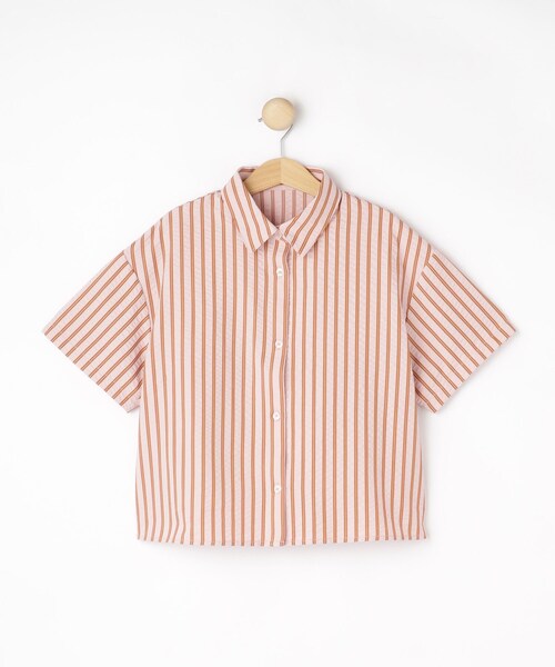 SHOO・LA・RUE(シューラルー)の「【セットアップ可能/親子リンク】サッカーストライプシャツ(シャツ/ブラウス・キッズ・ホワイト系5/ピンク系3・11/12/13/14)」の2枚目の写真