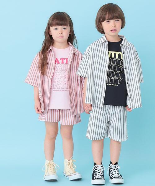 SHOO・LA・RUE(シューラルー)の「【セットアップ可能/親子リンク】サッカーストライプシャツ(シャツ/ブラウス・キッズ・ホワイト系5/ピンク系3・11/12/13/14)」の4枚目の写真