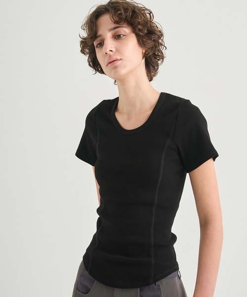 CITY TOKYO(シティトウキョウ)の「【CITY TOKYO/シティートウキョウ】Rib U Neck T/リブUネックTシャツ(Tシャツ/カットソー・レディース・ブラック/ホワイト/ブラウン・FREE)」の2枚目の写真