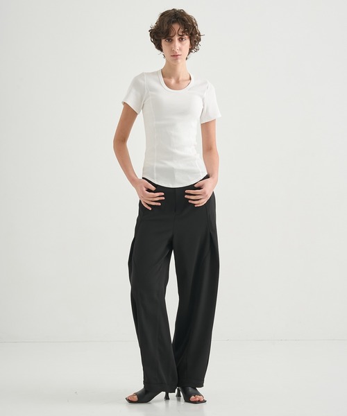 CITY TOKYO(シティトウキョウ)の「【CITY TOKYO/シティートウキョウ】Rib U Neck T/リブUネックTシャツ(Tシャツ/カットソー・レディース・ブラック/ホワイト/ブラウン・FREE)」の6枚目の写真