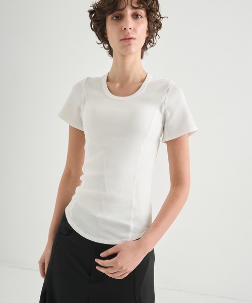 CITY TOKYO(シティトウキョウ)の「【CITY TOKYO/シティートウキョウ】Rib U Neck T/リブUネックTシャツ(Tシャツ/カットソー・レディース・ブラック/ホワイト/ブラウン・FREE)」の4枚目の写真