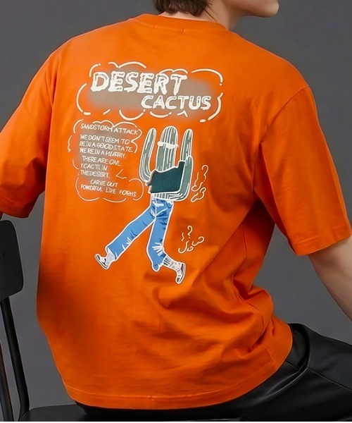 revertical（リバーティカル）の「デザートカクタス バックプリントTシャツ／ワンポイント刺繍 半袖ルーズT（Tシャツ/カットソー・メンズ・ホワイト/ブラック/オレンジ・LARGE/MEDIUM）」の3枚目の写真