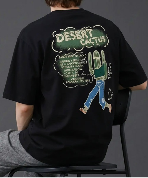 revertical（リバーティカル）の「デザートカクタス バックプリントTシャツ／ワンポイント刺繍 半袖ルーズT（Tシャツ/カットソー・メンズ・ホワイト/ブラック/オレンジ・LARGE/MEDIUM）」の2枚目の写真