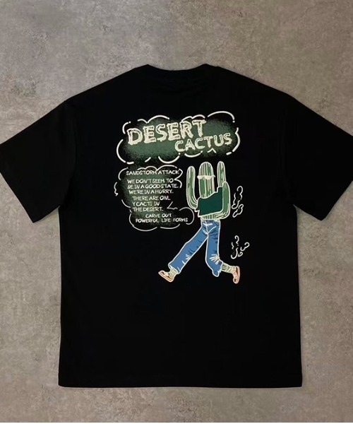 revertical（リバーティカル）の「デザートカクタス バックプリントTシャツ／ワンポイント刺繍 半袖ルーズT（Tシャツ/カットソー・メンズ・ホワイト/ブラック/オレンジ・LARGE/MEDIUM）」の7枚目の写真