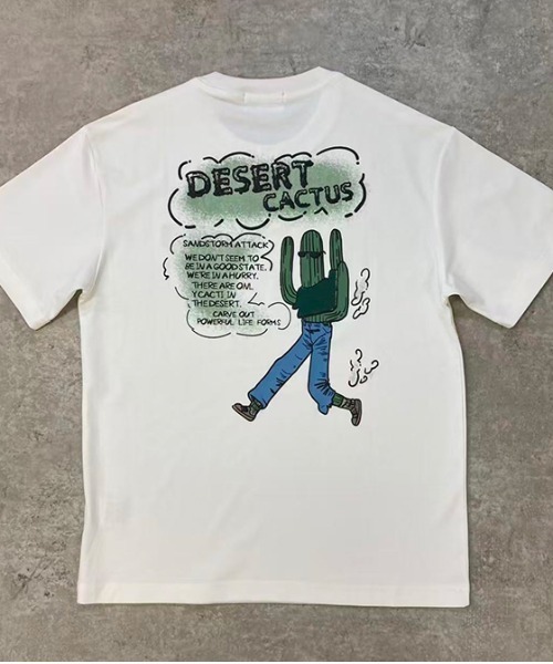 revertical（リバーティカル）の「デザートカクタス バックプリントTシャツ／ワンポイント刺繍 半袖ルーズT（Tシャツ/カットソー・メンズ・ホワイト/ブラック/オレンジ・LARGE/MEDIUM）」の4枚目の写真