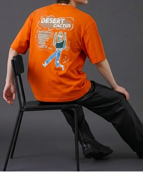 revertical（リバーティカル）の「デザートカクタス バックプリントTシャツ／ワンポイント刺繍 半袖ルーズT（Tシャツ/カットソー・メンズ・ホワイト/ブラック/オレンジ・LARGE/MEDIUM）」の21枚目の写真