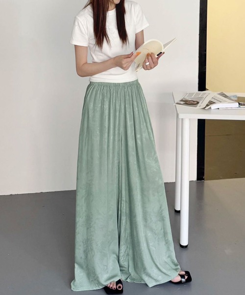 LOWO(ロワ)の「フラワージャガードイージーパンツ ウエストゴム フレア ワイドパンツ リラックスパンツ(その他パンツ・レディース・ブルー/ライトグリーン/グリーン/ブラック/イエロー/ベージュ・FREE)」の17枚目の写真