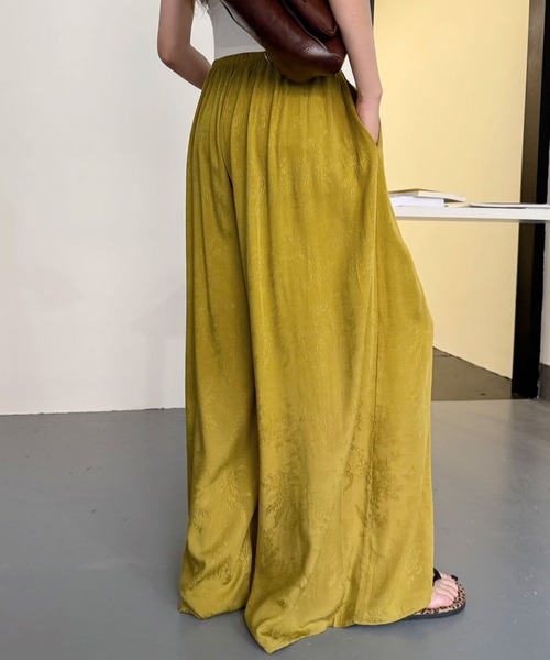 LOWO(ロワ)の「フラワージャガードイージーパンツ ウエストゴム フレア ワイドパンツ リラックスパンツ(その他パンツ・レディース・ブルー/ライトグリーン/グリーン/ブラック/イエロー/ベージュ・FREE)」の13枚目の写真