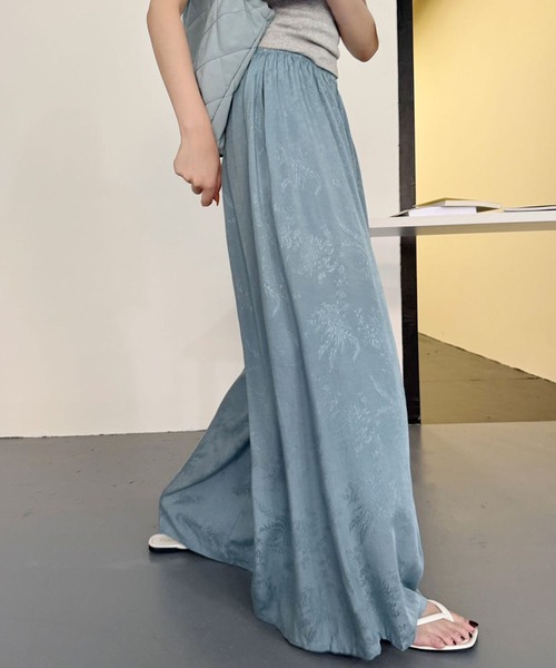 LOWO(ロワ)の「フラワージャガードイージーパンツ ウエストゴム フレア ワイドパンツ リラックスパンツ(その他パンツ・レディース・ブルー/ライトグリーン/グリーン/ブラック/イエロー/ベージュ・FREE)」の11枚目の写真