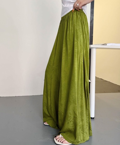 LOWO(ロワ)の「フラワージャガードイージーパンツ ウエストゴム フレア ワイドパンツ リラックスパンツ(その他パンツ・レディース・ブルー/ライトグリーン/グリーン/ブラック/イエロー/ベージュ・FREE)」の10枚目の写真