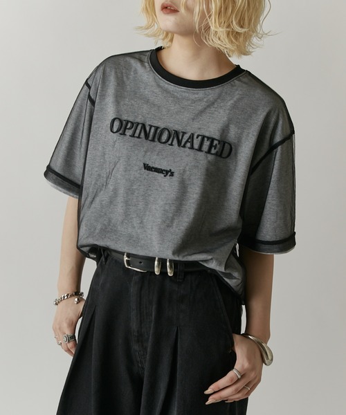 Lui's(ルイス)の「【mi-企画】チュール刺繍レイヤードロゴtee(Tシャツ/カットソー・レディース・グレー/ブラック・FREE)」の2枚目の写真