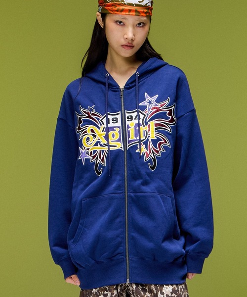 X-girl（エックスガール）の「BUTTERFLY EMBLEM ZIP UP SWEAT HOODIE（パーカー・レディース・ネイビー/ブラウン/ブラック・S/M）」の19枚目の写真