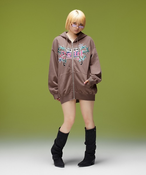 X-girl（エックスガール）の「BUTTERFLY EMBLEM ZIP UP SWEAT HOODIE（パーカー・レディース・ネイビー/ブラウン/ブラック・S/M）」の20枚目の写真