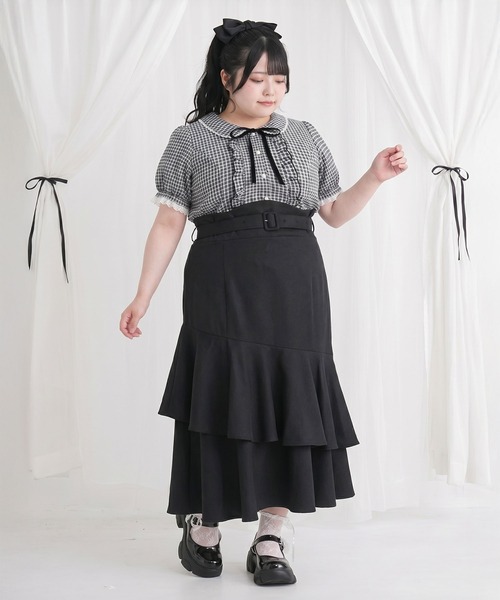 DearMyLoveWhip（ディアマイラブホイップ）の「【4Lー6L】スリット入りアシメフリルマーメイドスカート（スカート・レディース・ブラック/チェック/ブラック×ホワイト・4L～5L/5L～6L）」の17枚目の写真
