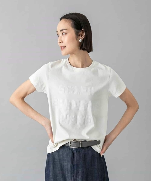 MICHEL KLEIN(ミッシェル・クラン)の「クラックプリントロゴTシャツ(Tシャツ/カットソー・レディース・カーキオリーブ/ホワイト/イエロー・38/40)」の2枚目の写真