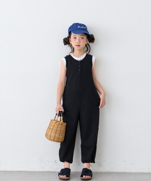 CIAOPANIC TYPY(チャオパニックティピー)の「【KIDS】裾ドロスト裏毛ヘンリーオールインワン(サロペット/オーバーオール・キッズ・グレー/ブラック・130/150/110)」の1枚目の写真
