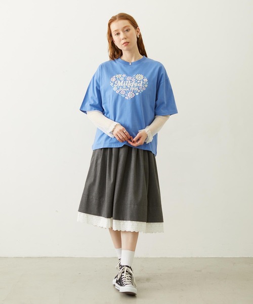 MILKFED.（ミルクフェド）の「HEART FLOWER EMBROIDERY S/S TEE（Tシャツ/カットソー・レディース・ホワイト/ブラック/ライトブルー・L/M）」の5枚目の写真