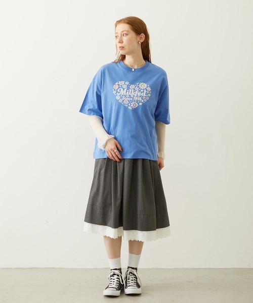 MILKFED.（ミルクフェド）の「HEART FLOWER EMBROIDERY S/S TEE（Tシャツ/カットソー・レディース・ホワイト/ブラック/ライトブルー・L/M）」の6枚目の写真