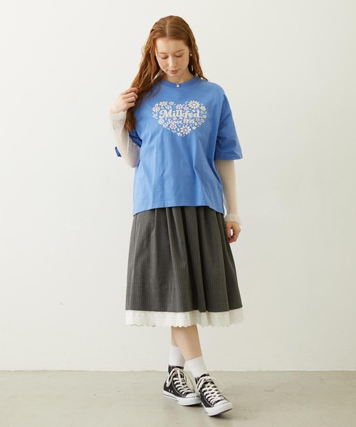 MILKFED.（ミルクフェド）の「HEART FLOWER EMBROIDERY S/S TEE（Tシャツ/カットソー・レディース・ホワイト/ブラック/ライトブルー・L/M）」の8枚目の写真