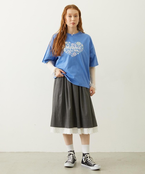 MILKFED.（ミルクフェド）の「HEART FLOWER EMBROIDERY S/S TEE（Tシャツ/カットソー・レディース・ホワイト/ブラック/ライトブルー・L/M）」の9枚目の写真