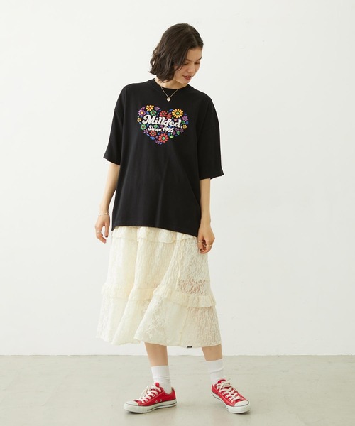 MILKFED.（ミルクフェド）の「HEART FLOWER EMBROIDERY S/S TEE（Tシャツ/カットソー・レディース・ホワイト/ブラック/ライトブルー・L/M）」の13枚目の写真
