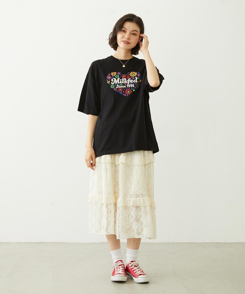 MILKFED.（ミルクフェド）の「HEART FLOWER EMBROIDERY S/S TEE（Tシャツ/カットソー・レディース・ホワイト/ブラック/ライトブルー・L/M）」の14枚目の写真