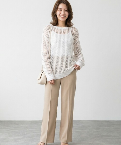 Belle Cie(ベルシー)の「サマーニット×透かし編みメッシュ|ゆるオーバーサイズ長袖ニットトップス(その他トップス・レディース・ブラック/グレー/カーキ/ホワイト・FREE)」の2枚目の写真