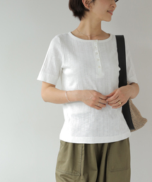 ヘンリーネックランダムリブTシャツ