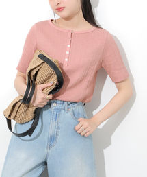 ヘンリーネックランダムリブTシャツ