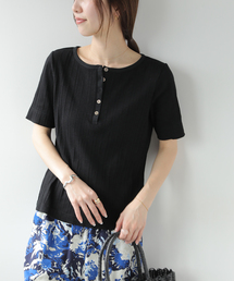 ヘンリーネックランダムリブTシャツ