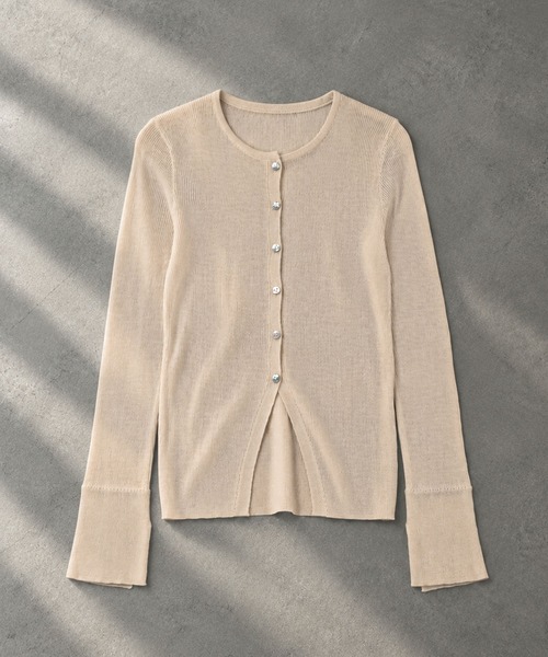 LAULEN（ローレン）の「sheer rib knit cardigan /シアーリブニットカーディガン（カーディガン/ボレロ・レディース・ベージュ/アイボリー/ブラック/グリーン/ライトブルー・FREE）」の3枚目の写真