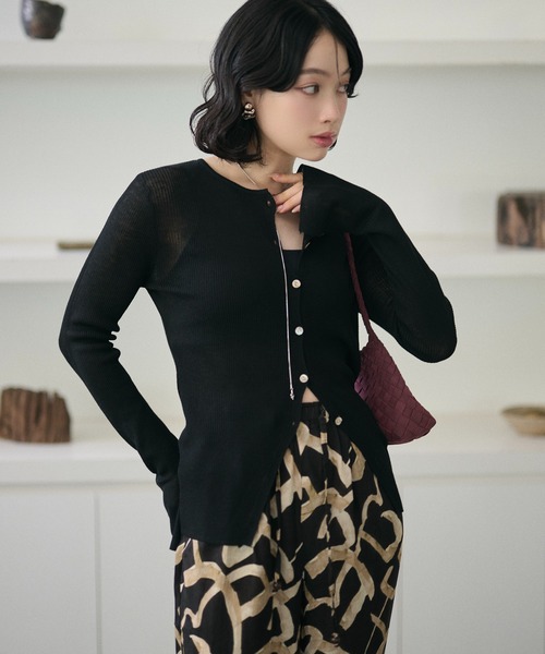 LAULEN（ローレン）の「sheer rib knit cardigan /シアーリブニットカーディガン（カーディガン/ボレロ・レディース・ベージュ/アイボリー/ブラック/グリーン/ライトブルー・FREE）」の9枚目の写真