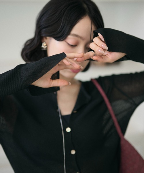LAULEN（ローレン）の「sheer rib knit cardigan /シアーリブニットカーディガン（カーディガン/ボレロ・レディース・ベージュ/アイボリー/ブラック/グリーン/ライトブルー・FREE）」の14枚目の写真